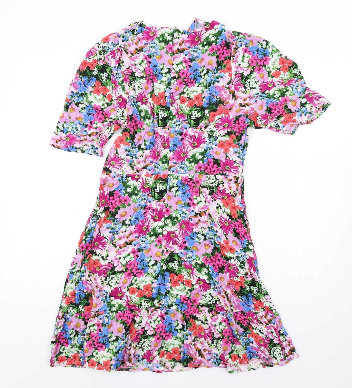 Love & Roses Womens Multicoloured Floral Viscose A-Line Size 10 Round Neck Zip