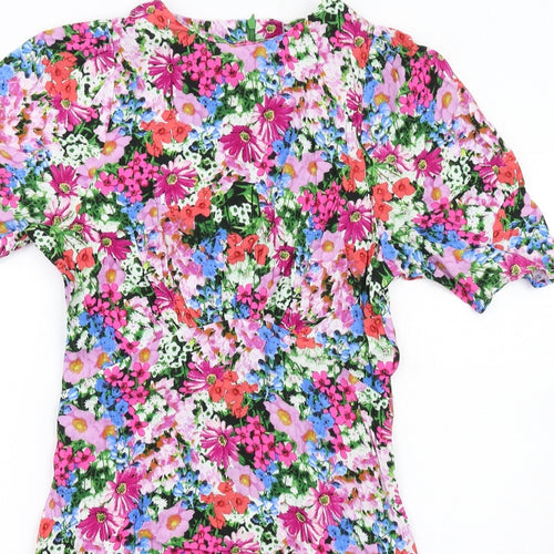 Love & Roses Womens Multicoloured Floral Viscose A-Line Size 10 Round Neck Zip