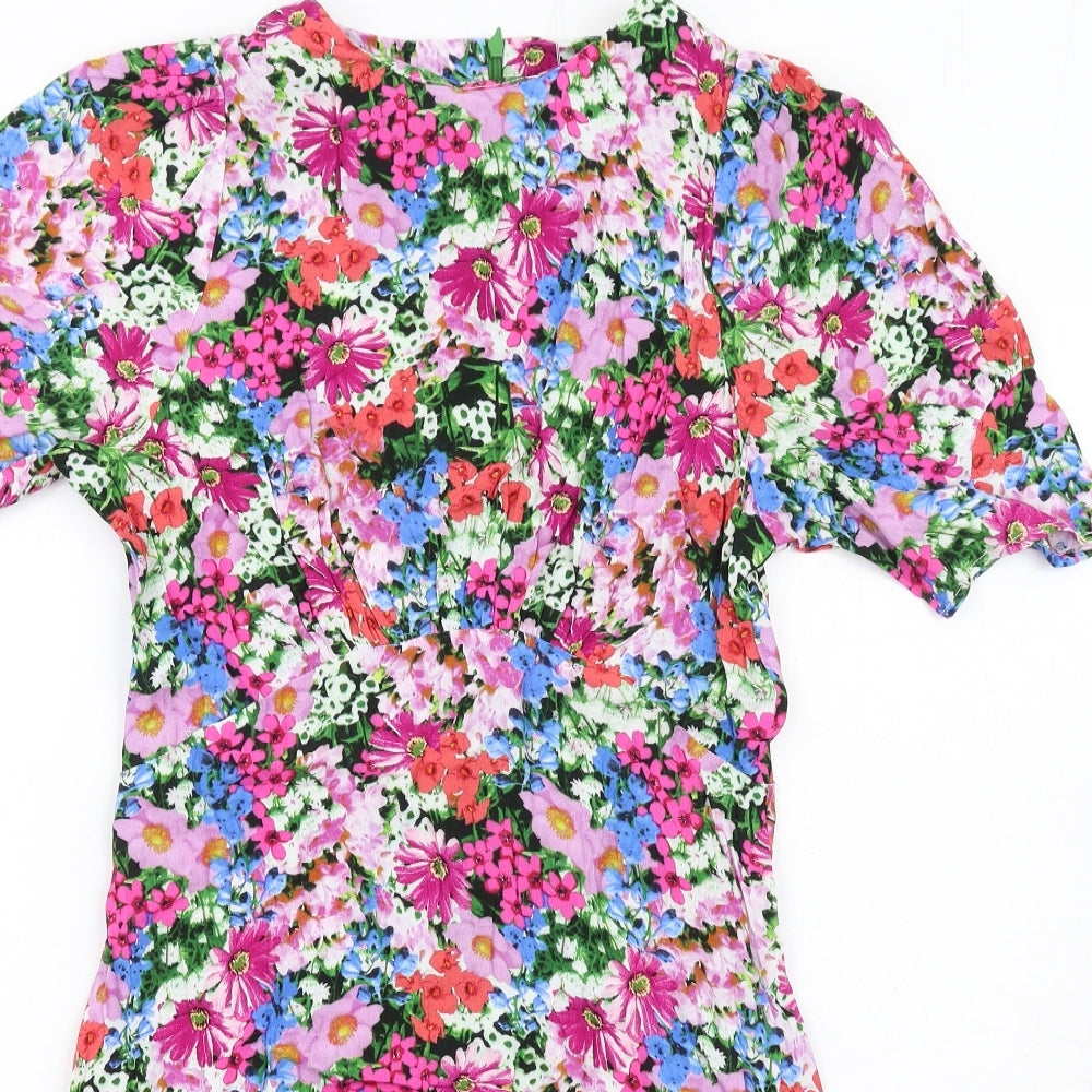 Love & Roses Womens Multicoloured Floral Viscose A-Line Size 10 Round Neck Zip
