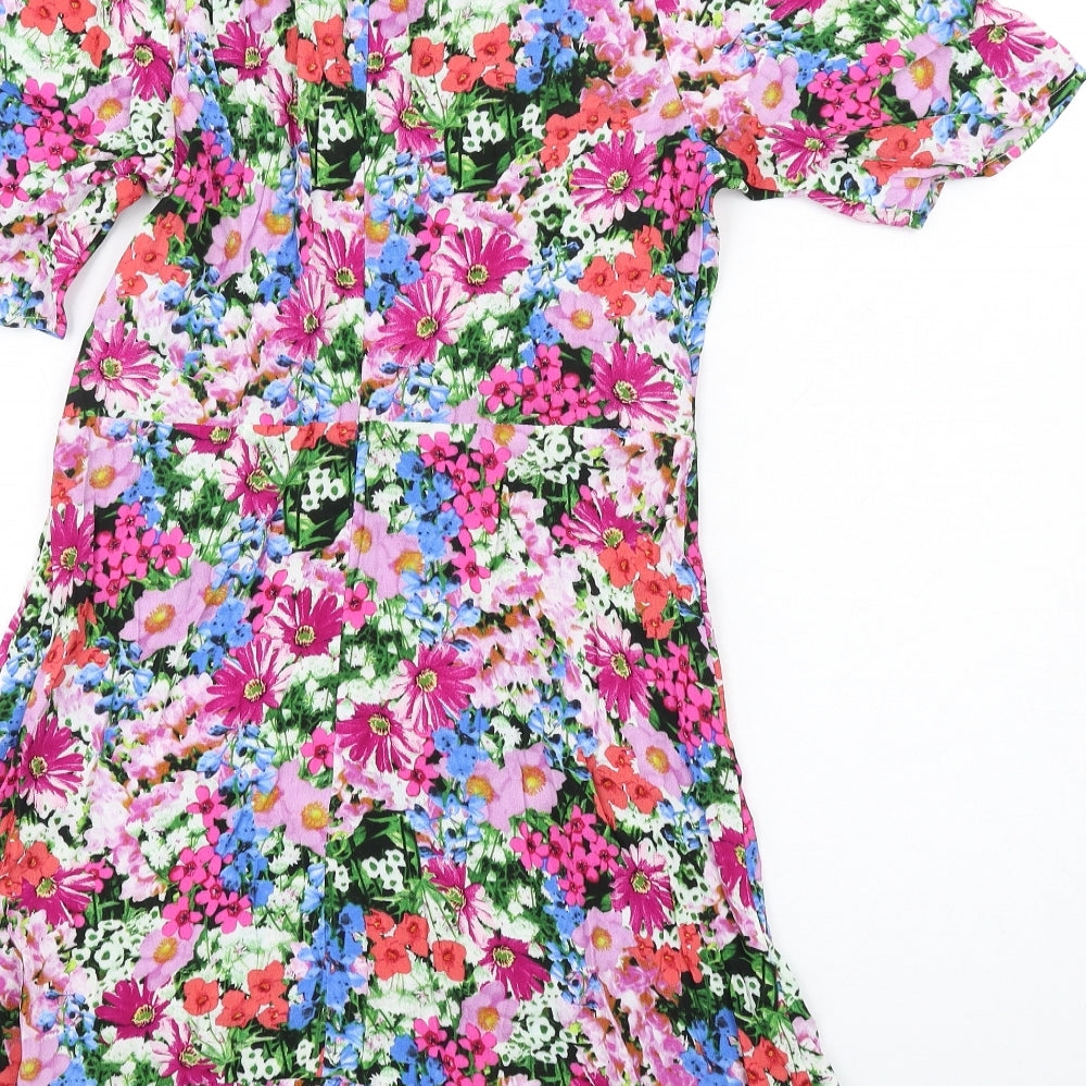 Love & Roses Womens Multicoloured Floral Viscose A-Line Size 10 Round Neck Zip