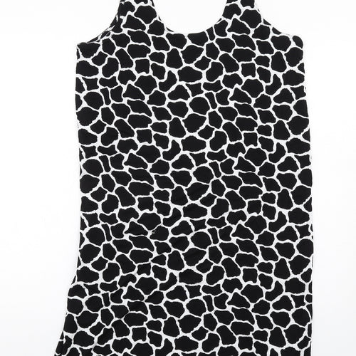 Marks and Spencer Womens Black Animal Print Viscose Tank Dress Size M Scoop Neck Pullover