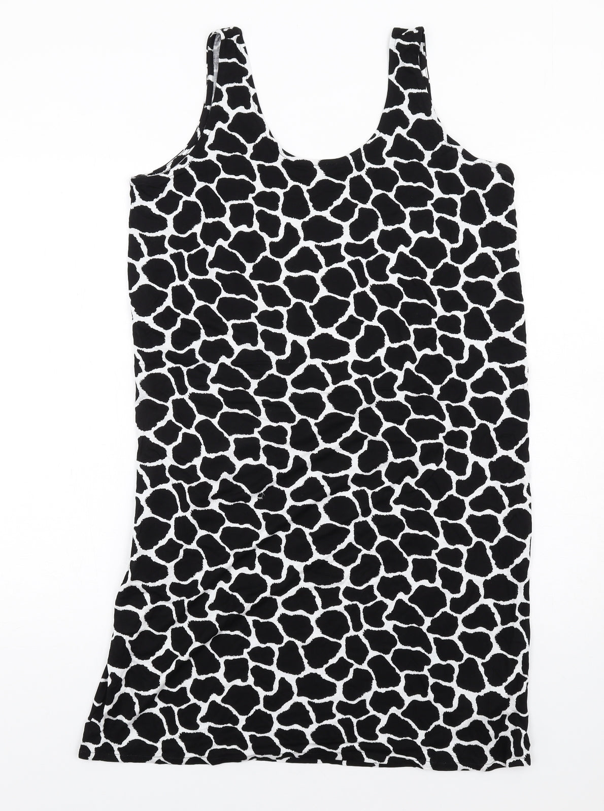 Marks and Spencer Womens Black Animal Print Viscose Tank Dress Size M Scoop Neck Pullover
