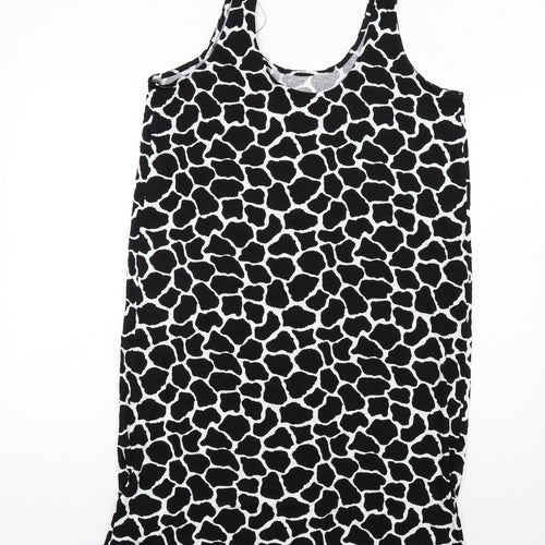 Marks and Spencer Womens Black Animal Print Viscose Tank Dress Size M Scoop Neck Pullover