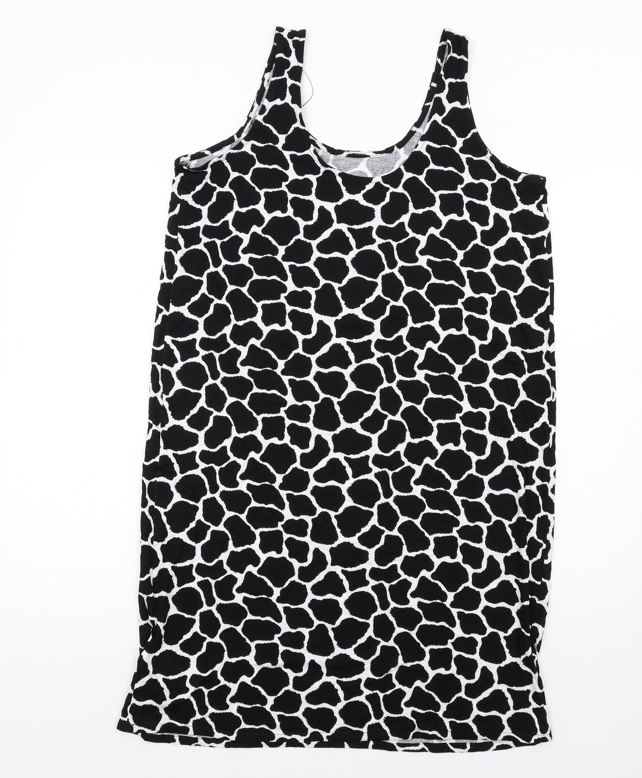 Marks and Spencer Womens Black Animal Print Viscose Tank Dress Size M Scoop Neck Pullover