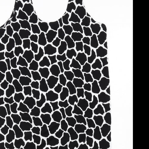 Marks and Spencer Womens Black Animal Print Viscose Tank Dress Size M Scoop Neck Pullover
