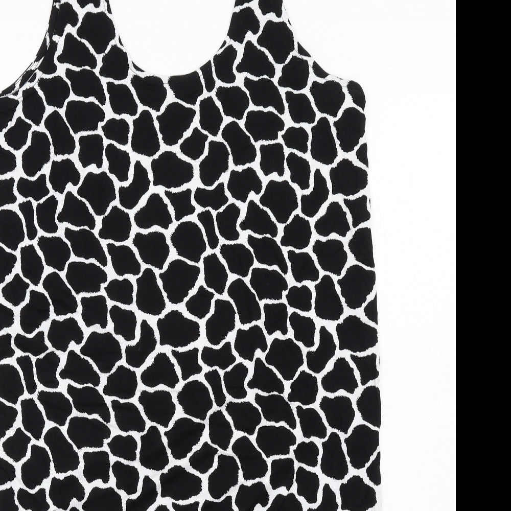Marks and Spencer Womens Black Animal Print Viscose Tank Dress Size M Scoop Neck Pullover