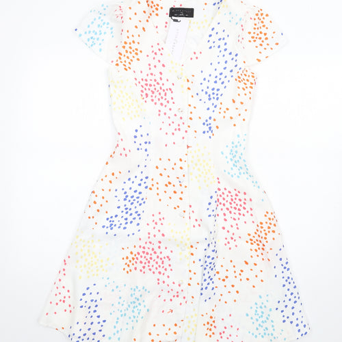 Paper Dolls Womens Multicoloured Geometric Polyethylene A-Line Size 6 V-Neck Button