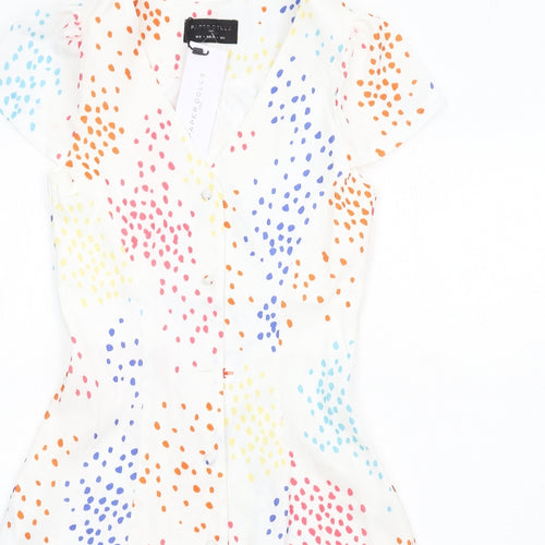 Paper Dolls Womens Multicoloured Geometric Polyethylene A-Line Size 6 V-Neck Button