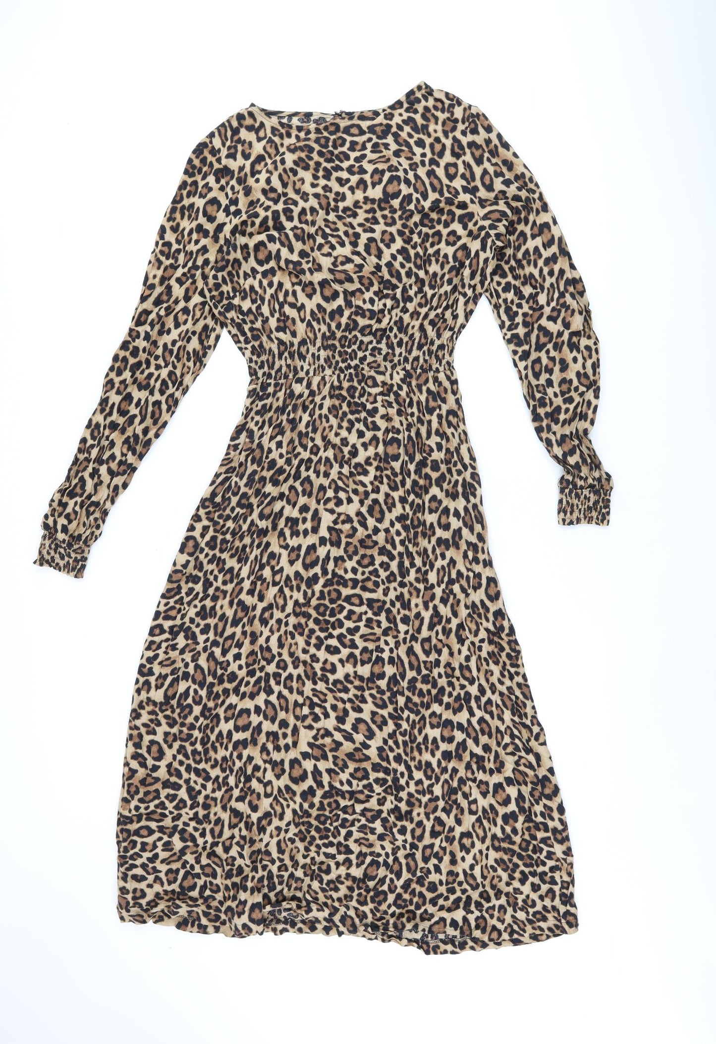 H&M Womens Brown Animal Print Viscose A-Line Size 10 V-Neck Pullover - Leopard Print