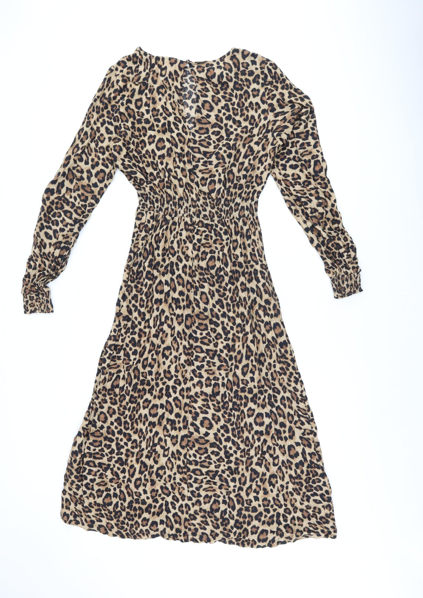 H&M Womens Brown Animal Print Viscose A-Line Size 10 V-Neck Pullover - Leopard Print