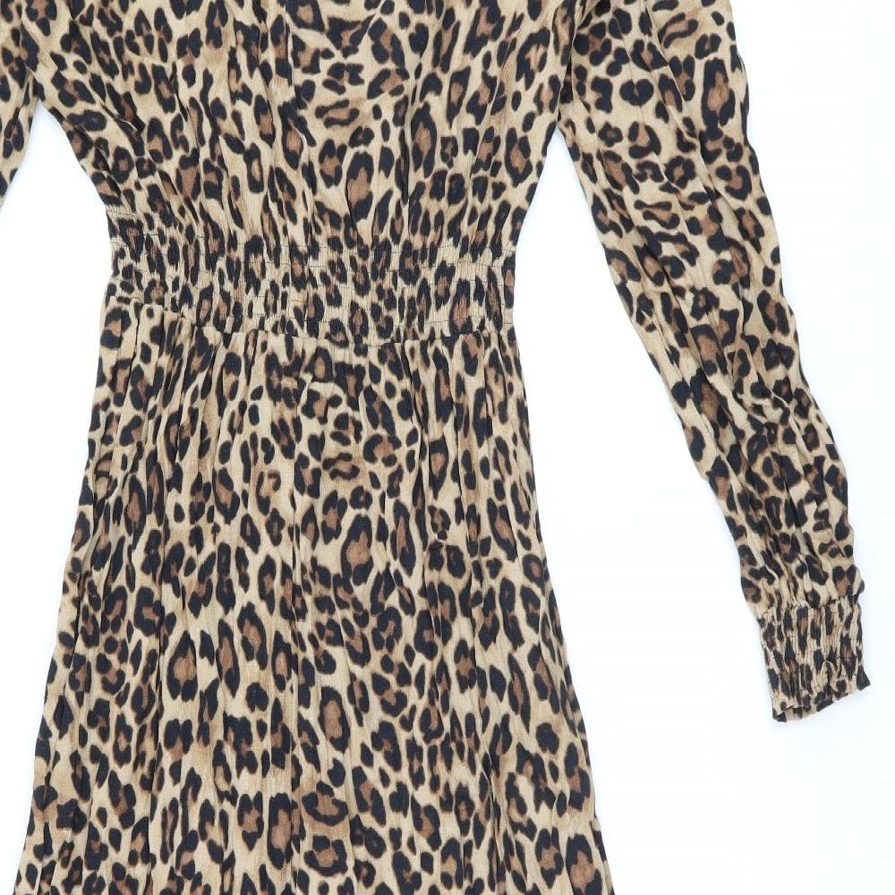 H&M Womens Brown Animal Print Viscose A-Line Size 10 V-Neck Pullover - Leopard Print