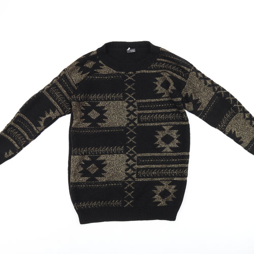Sparkle & Fade Womens Black Round Neck Geometric Acrylic Pullover Jumper Size S