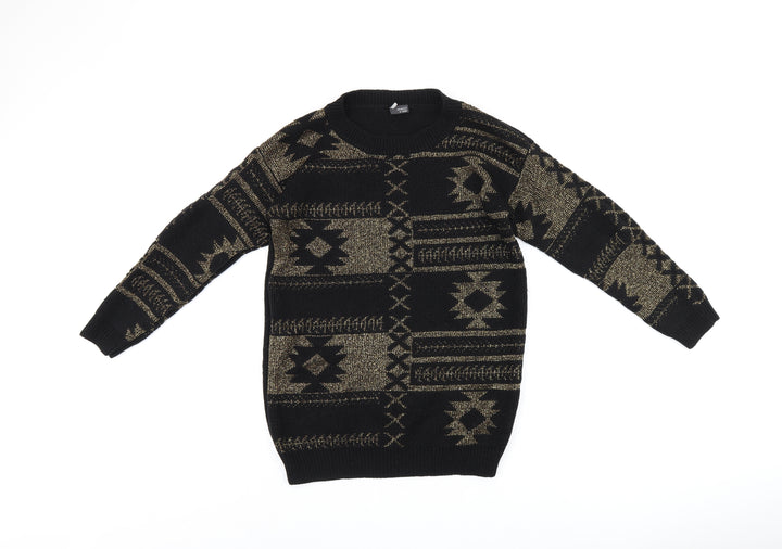 Sparkle & Fade Womens Black Round Neck Geometric Acrylic Pullover Jumper Size S