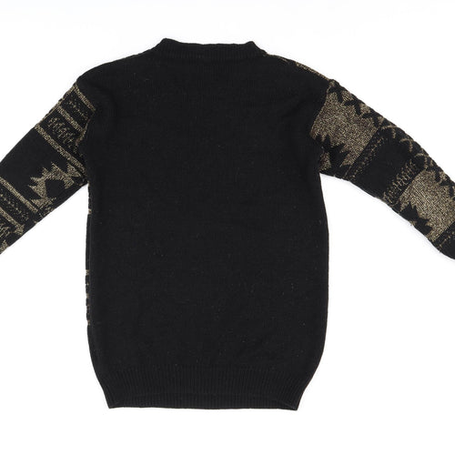 Sparkle & Fade Womens Black Round Neck Geometric Acrylic Pullover Jumper Size S