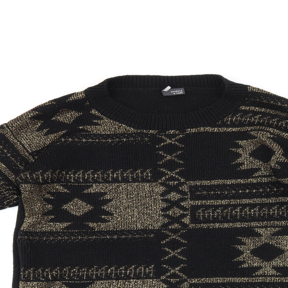 Sparkle & Fade Womens Black Round Neck Geometric Acrylic Pullover Jumper Size S