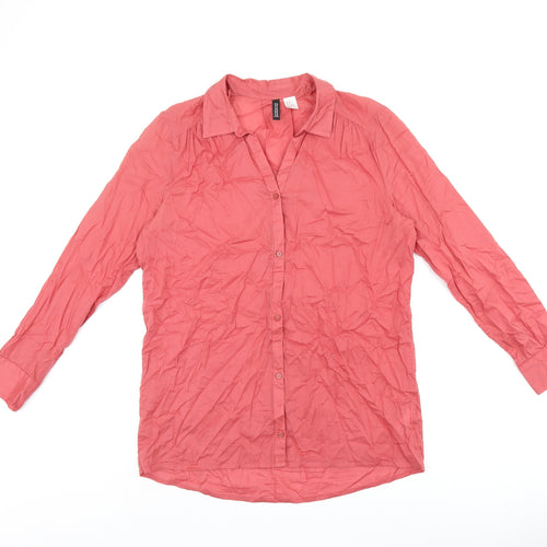 H&M Womens Red Cotton Basic Button-Up Size 8 Collared
