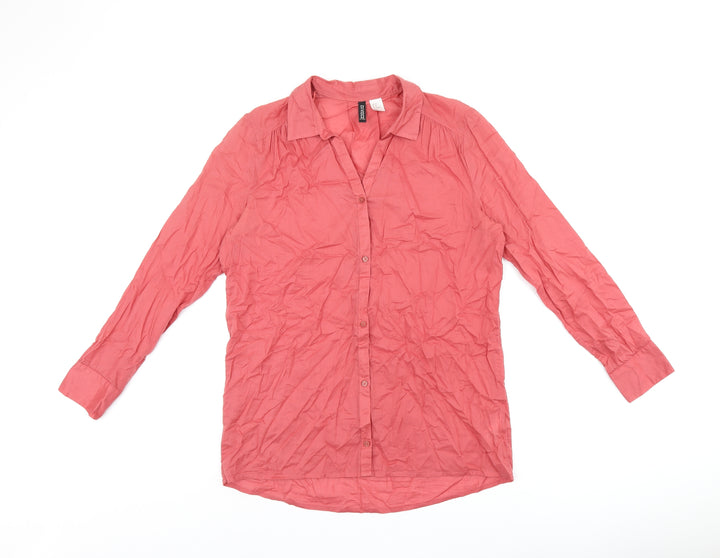 H&M Womens Red Cotton Basic Button-Up Size 8 Collared