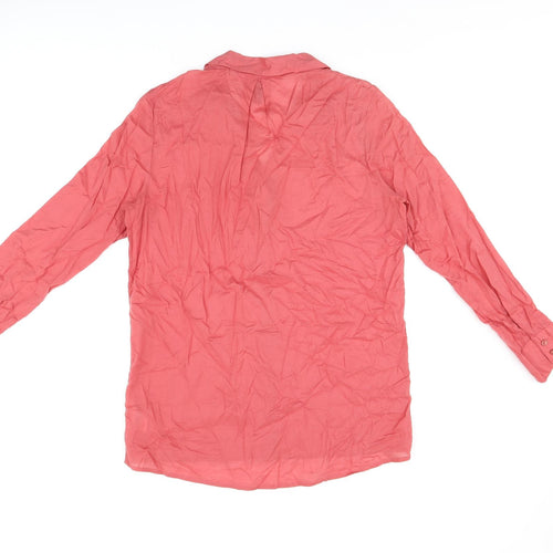 H&M Womens Red Cotton Basic Button-Up Size 8 Collared