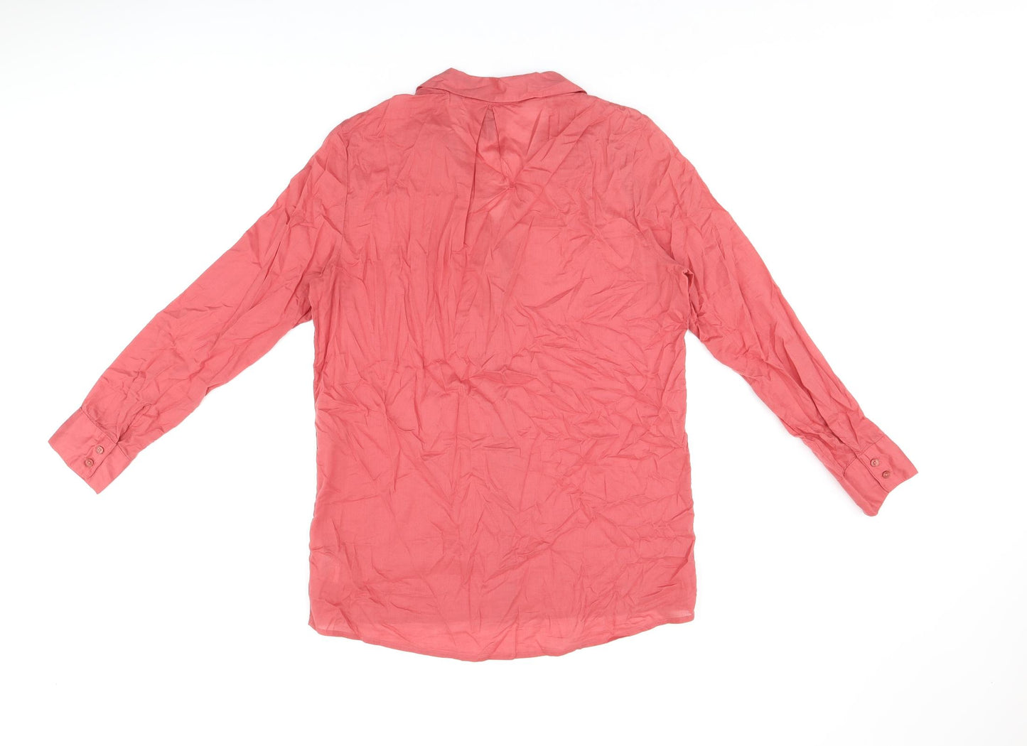 H&M Womens Red Cotton Basic Button-Up Size 8 Collared