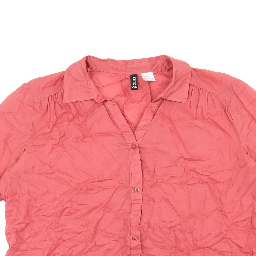 H&M Womens Red Cotton Basic Button-Up Size 8 Collared