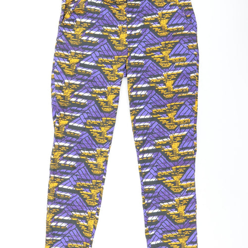 Topshop Womens Purple Geometric Cotton Trousers Size 12 L26 in Regular Zip
