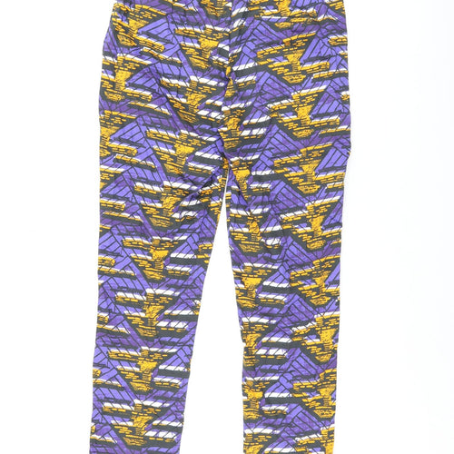 Topshop Womens Purple Geometric Cotton Trousers Size 12 L26 in Regular Zip