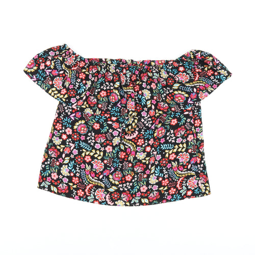 Dorothy Perkins Womens Black Floral Polyester Basic T-Shirt Size 8 Off the Shoulder