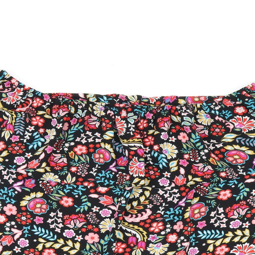 Dorothy Perkins Womens Black Floral Polyester Basic T-Shirt Size 8 Off the Shoulder