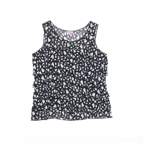 Epilogue Womens Blue Geometric Polyester Basic Tank Size 12 Round Neck - Frill Detail Sheer
