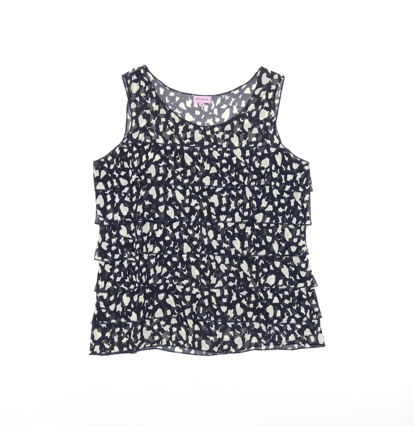 Epilogue Womens Blue Geometric Polyester Basic Tank Size 12 Round Neck - Frill Detail Sheer