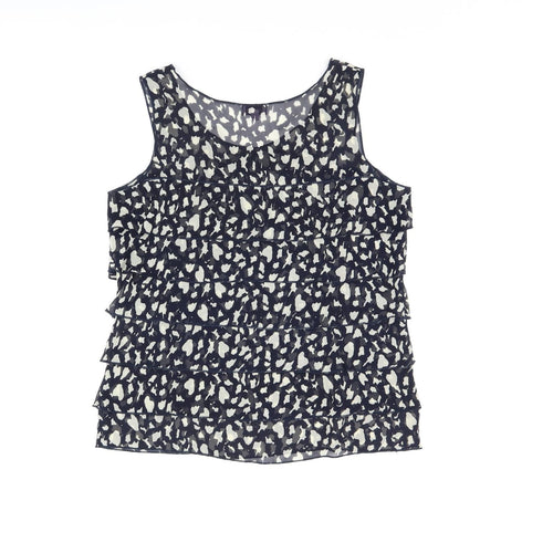 Epilogue Womens Blue Geometric Polyester Basic Tank Size 12 Round Neck - Frill Detail Sheer