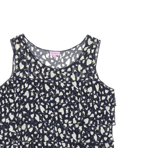 Epilogue Womens Blue Geometric Polyester Basic Tank Size 12 Round Neck - Frill Detail Sheer