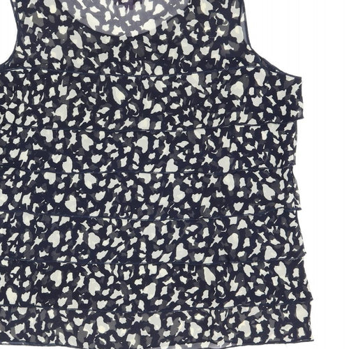 Epilogue Womens Blue Geometric Polyester Basic Tank Size 12 Round Neck - Frill Detail Sheer