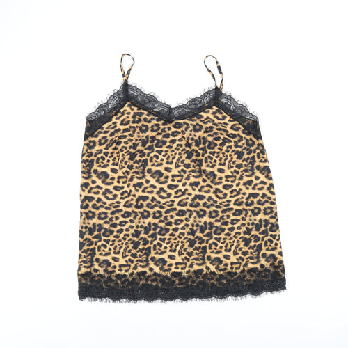 Simply Be Womens Brown Animal Print Polyester Camisole Tank Size 12 V-Neck - Leopard Print and Lace Detail