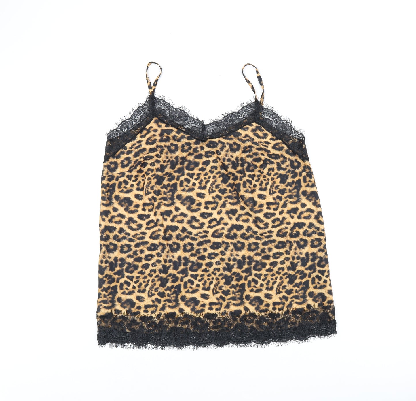 Simply Be Womens Brown Animal Print Polyester Camisole Tank Size 12 V-Neck - Leopard Print and Lace Detail