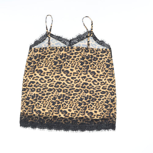 Simply Be Womens Brown Animal Print Polyester Camisole Tank Size 12 V-Neck - Leopard Print and Lace Detail