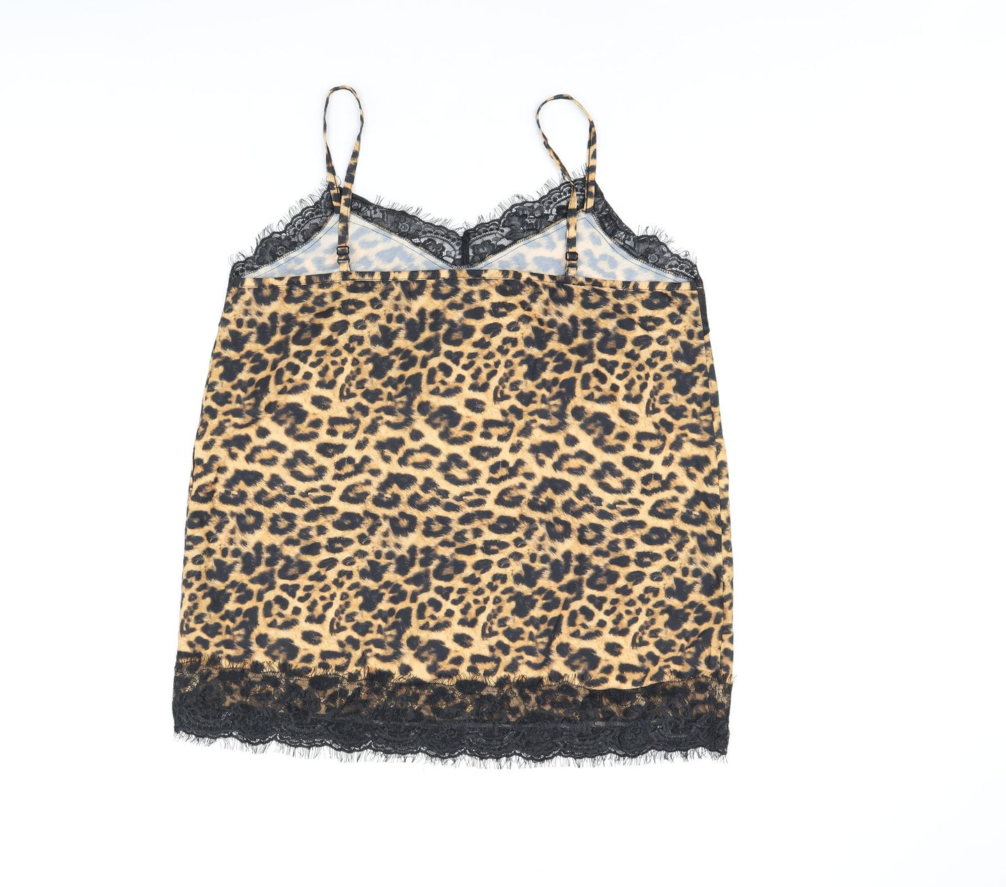 Simply Be Womens Brown Animal Print Polyester Camisole Tank Size 12 V-Neck - Leopard Print and Lace Detail