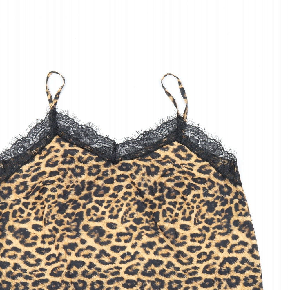 Simply Be Womens Brown Animal Print Polyester Camisole Tank Size 12 V-Neck - Leopard Print and Lace Detail