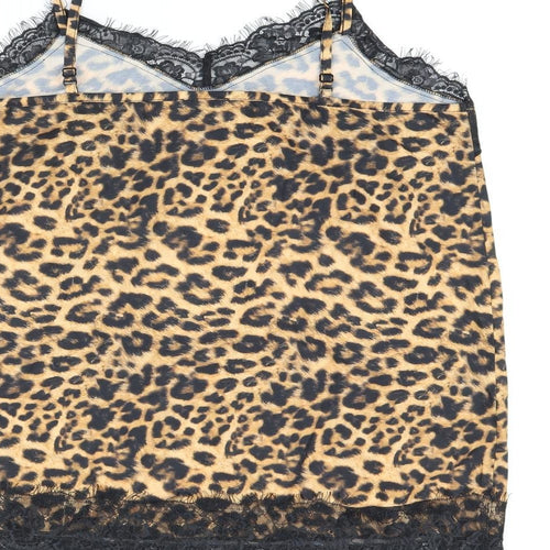 Simply Be Womens Brown Animal Print Polyester Camisole Tank Size 12 V-Neck - Leopard Print and Lace Detail