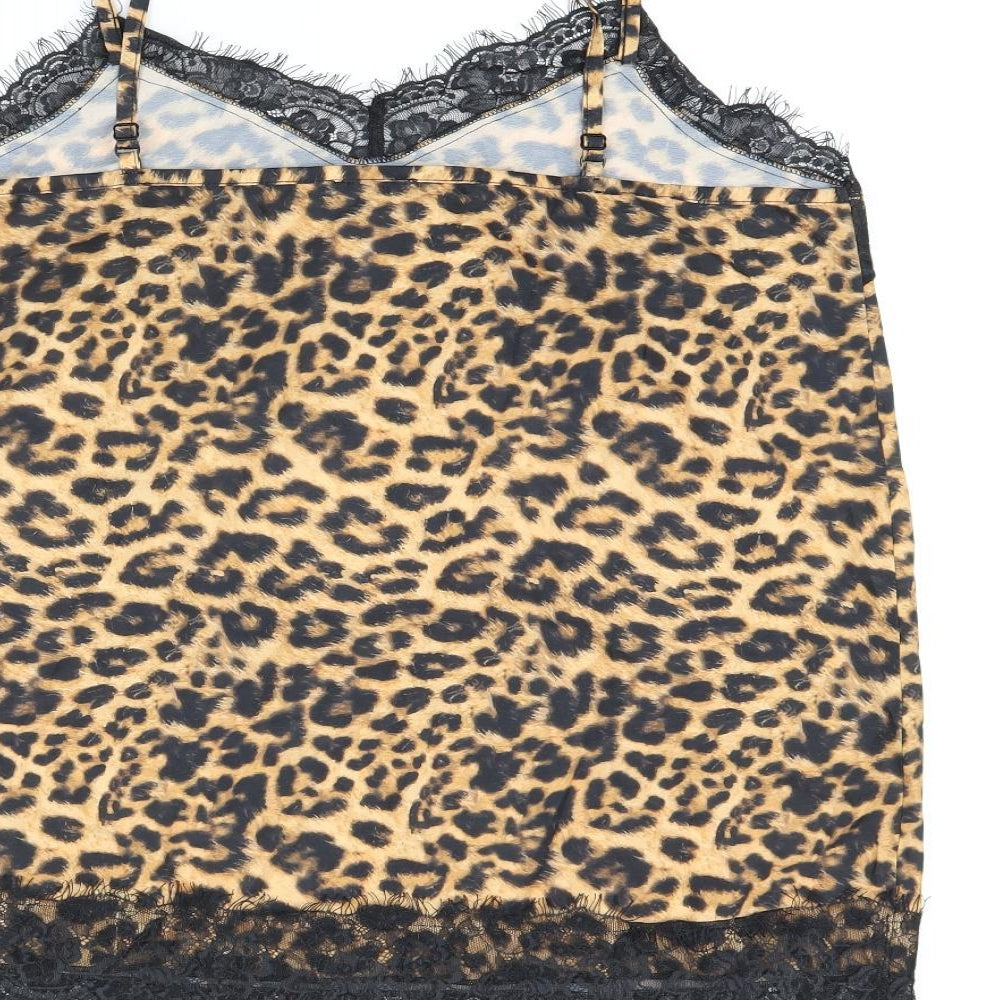 Simply Be Womens Brown Animal Print Polyester Camisole Tank Size 12 V-Neck - Leopard Print and Lace Detail