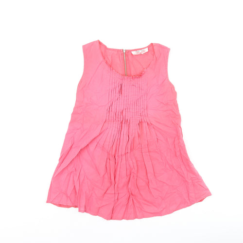 Oasis Womens Pink Cotton Basic Tank Size 14 Scoop Neck - Pleated