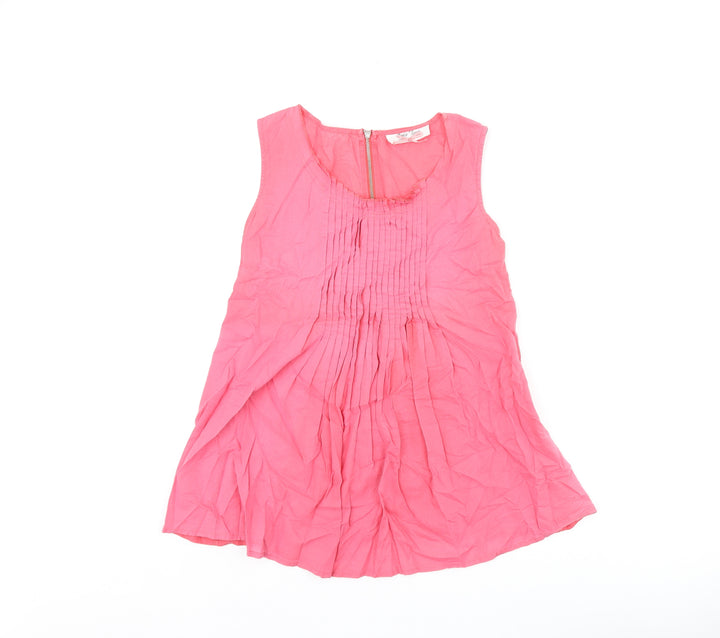 Oasis Womens Pink Cotton Basic Tank Size 14 Scoop Neck - Pleated
