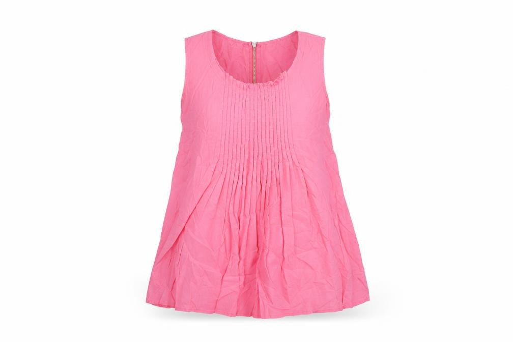 Front view of Oasis women’s pink cotton basic tank, size UK 14, scoop neck - pleated