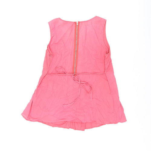 Oasis Womens Pink Cotton Basic Tank Size 14 Scoop Neck - Pleated