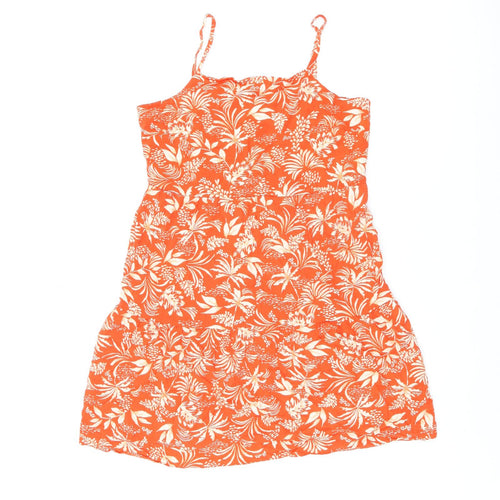 New Look Womens Red Floral Viscose Tank Dress Size 10 Square Neck Pullover