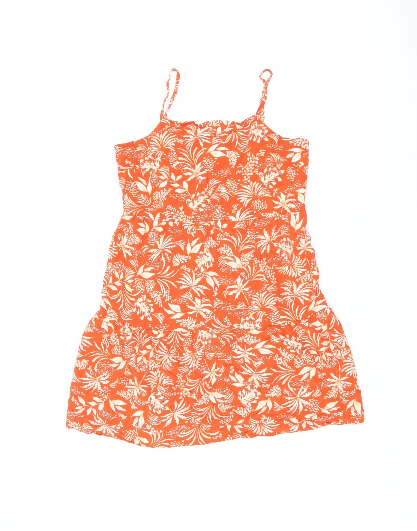 New Look Womens Red Floral Viscose Tank Dress Size 10 Square Neck Pullover