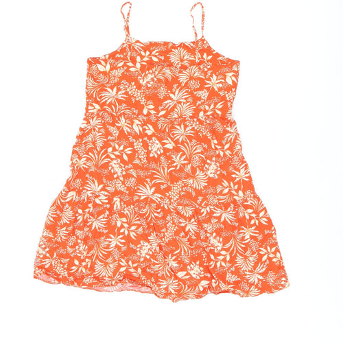 New Look Womens Red Floral Viscose Tank Dress Size 10 Square Neck Pullover