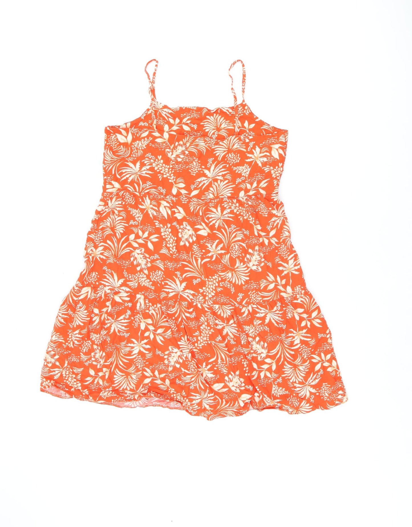 New Look Womens Red Floral Viscose Tank Dress Size 10 Square Neck Pullover