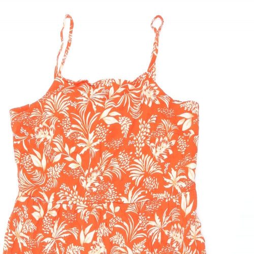 New Look Womens Red Floral Viscose Tank Dress Size 10 Square Neck Pullover