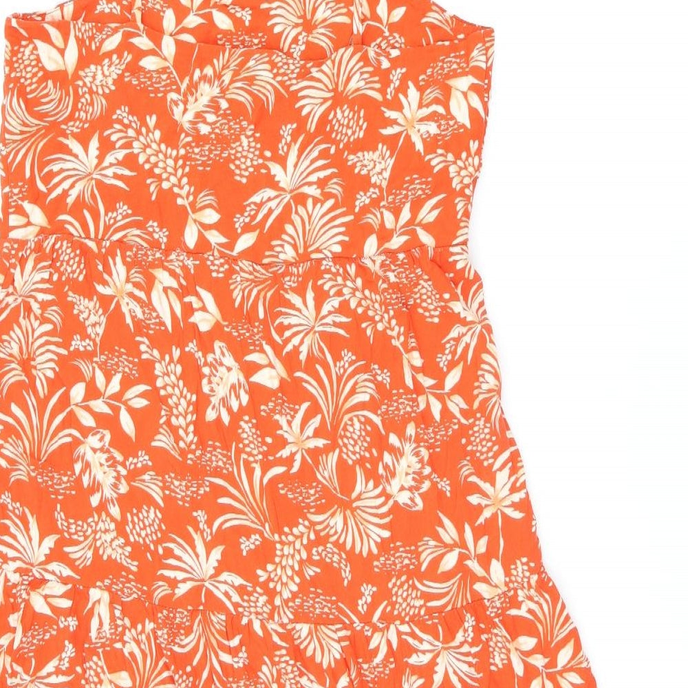 New Look Womens Red Floral Viscose Tank Dress Size 10 Square Neck Pullover